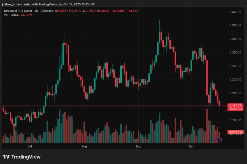 狗狗币(DOGE)价格下跌至0.17美元,巨鲸抛售7400万美元,纳斯达克合并炒作不起作用