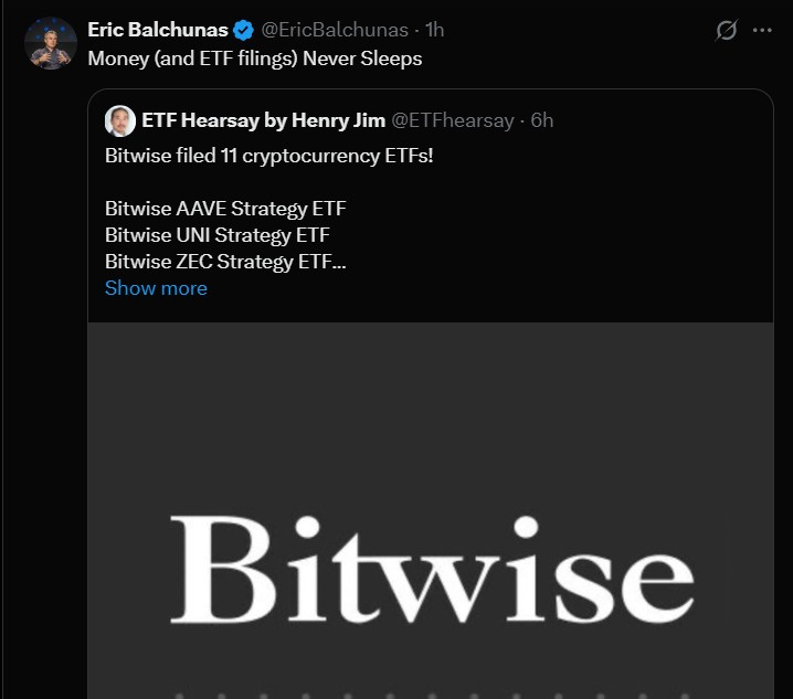 Bitwise推出11种全新的加密货币ETF:AAVE、UNI、TRX价格将迎来飙升?